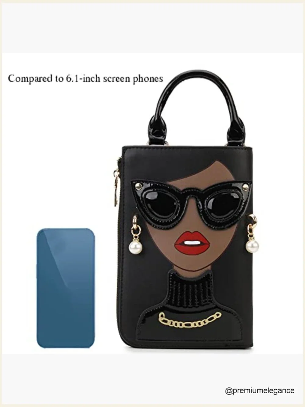 Novelty Lady Face Satchel Handbag PU Leather Top Handle Crossbody Clutch